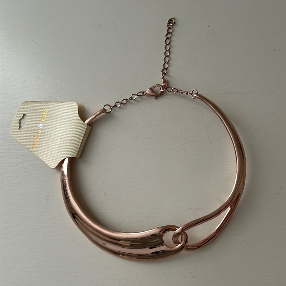 Rose Gold Crescent Necklace with Adjustable Chain and Knot Detail